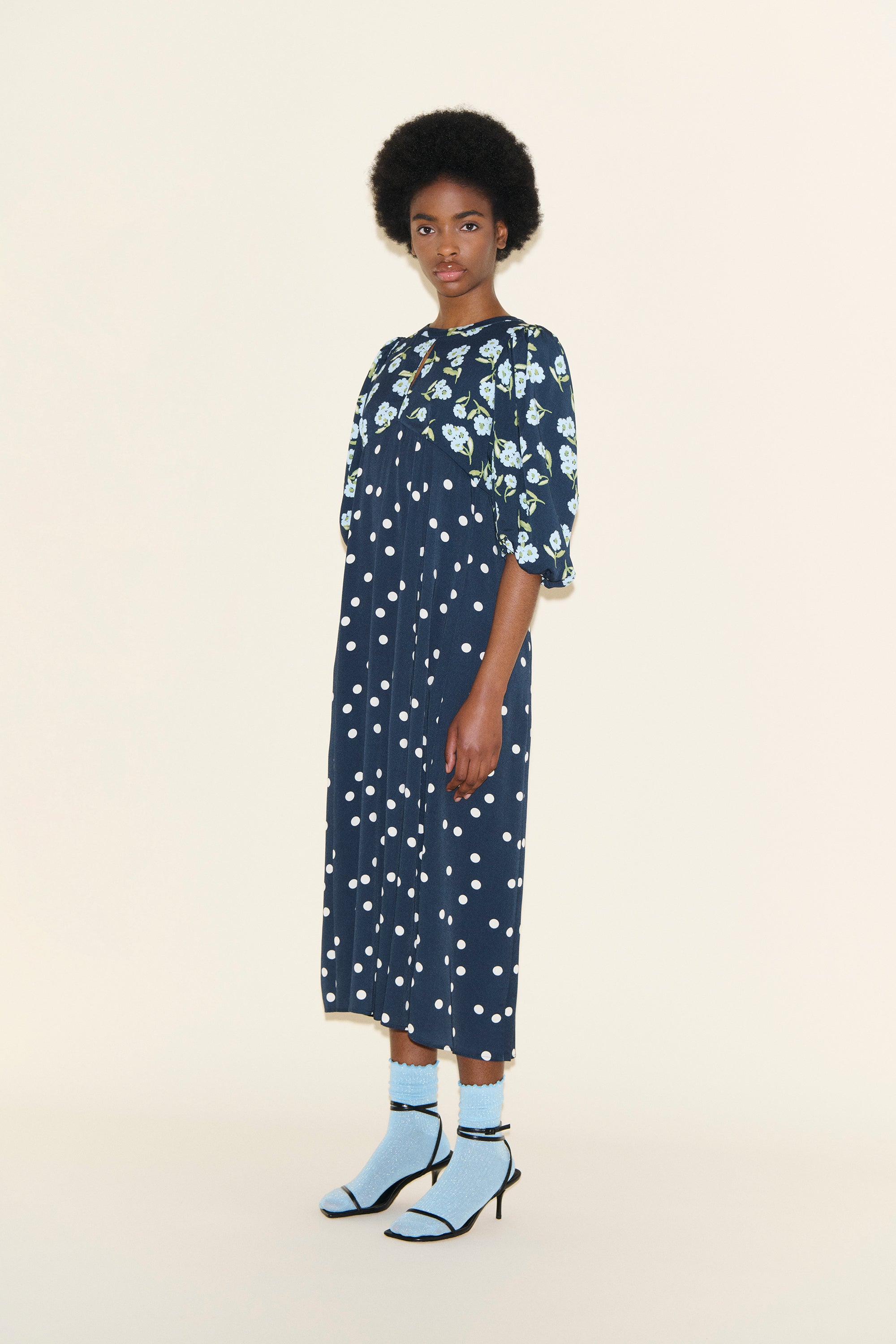 DAHLIA Navy Polka and Powder Blue Floral